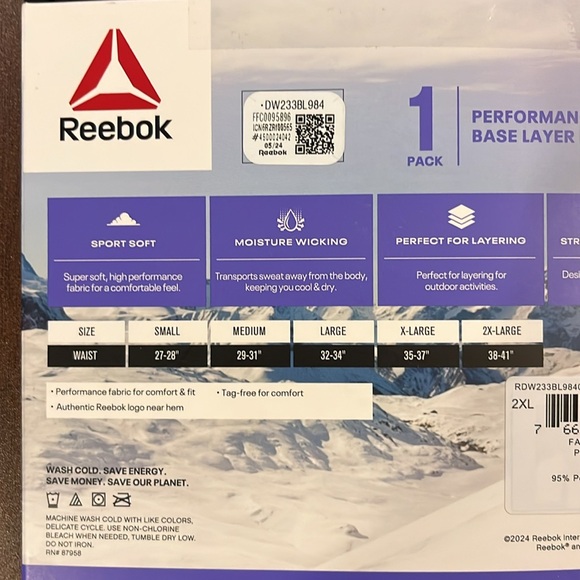 Reebok Women’s 1-Pack Black Performance Base Layer Pant Size 2XL - Picture 8 of 10